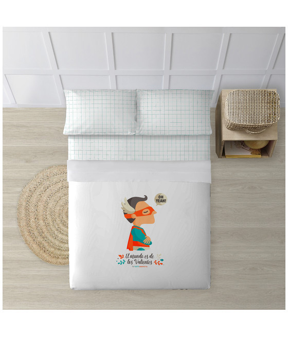 JUEGO DE SÁBANAS CON ALMOHADA Y BAJERA ESTAMPADAS A JUEGO 100% ALGODÓN MODELO SUPERHEROE CHICO PARA CAMA DE 180 (260X270) (240X