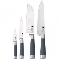 set 3 sartenes 16 20 y 24 cm, aluminio prensado, aptas para inducción más set 4 cuchillos de cocina - chef, santoku, pelador y m
