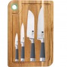 set 4 cuchillos de cocina san ignacio masterpro de acero inoxidable con tabla de cortar en madera de acacia 33x23x1,5 cm casa be
