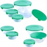 set 10 tupperware en vidrio tapa verde, medidas: 150, 200, 350, 500 y 900ml