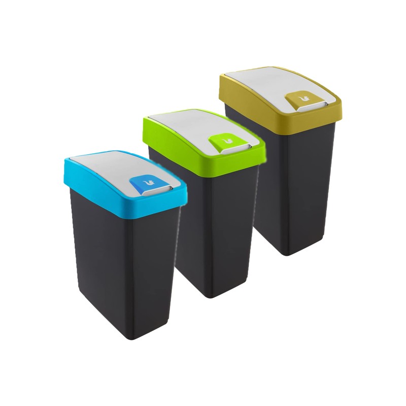set de 3 cubos de basura premium magne con tapa abatible, tacto suave de 25 litros con tapa en varios colores