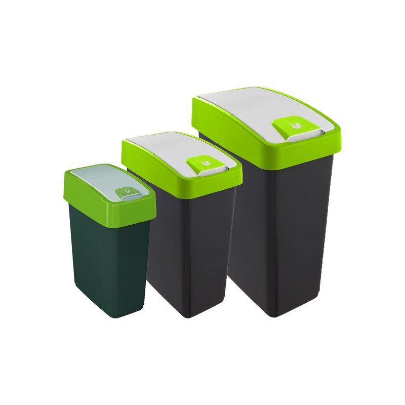 set de 3 cubos de basura premium magne con tapa abatible tacto suave de 10 25 45 litros en color verde