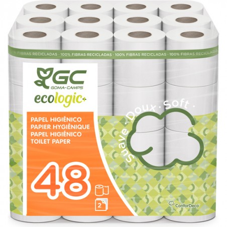 gcecologic+ papel higiénico doméstico, de celulosa reciclada: 48 rollos de 22,4 m. c/u; 1075,2 metros totales de papel de baño