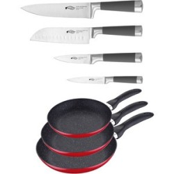 san ignacio - juego de sartenes rojo y juego de cuchillos cocina