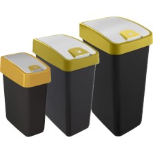 set de 3 cubos de basura premium magne con tapa abatible, tacto suave de 10/25/45 litros en color amarillo