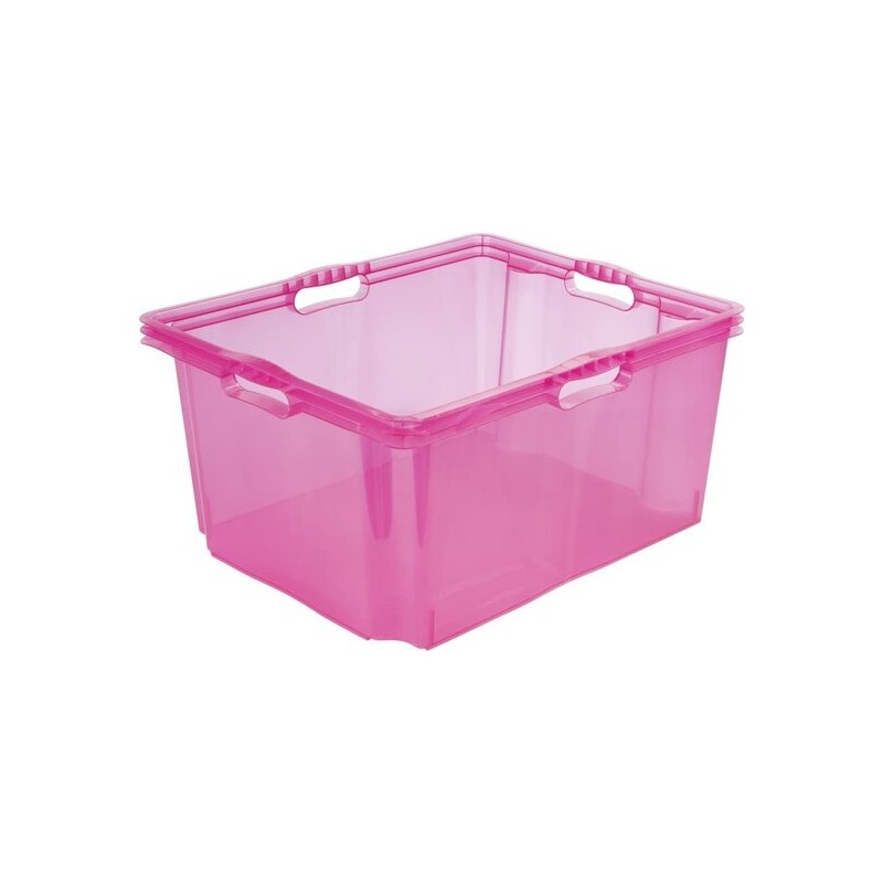 caja de almacenaje con asas integradas - tamaño xxl - 52 x 43 x 26 cm - 44 l - rosa transparente