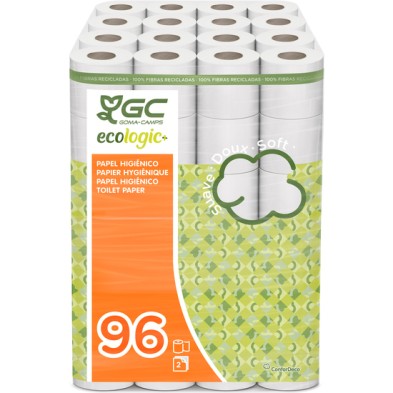 gcecologic+ papel higiénico doméstico, de celulosa reciclada: 96 rollos de 22,4 m. c/u; 2150,4 metros totales de papel de baño