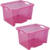 2x caja de almacenaje con asas integradas, tamaño: m, 35 x 27 x 21 cm, 13,5 l, rosa transparente