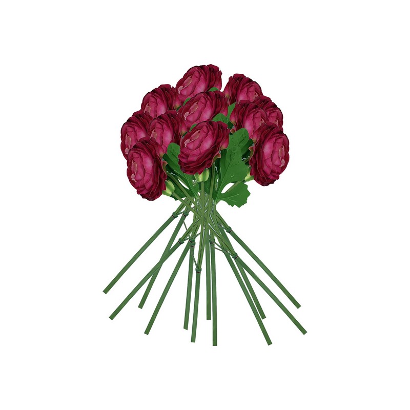 pack de 12 ramos de ranunculo gigante con tacto natural 55 cm con flores de 12 cm en color fucsia