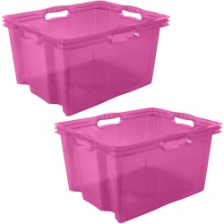 2x caja de almacenaje con asas integradas, tamaño: xl, 43 x 35 x 23 cm, 24 l, rosa transparente