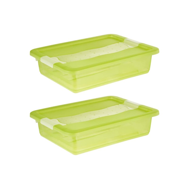 2x cubo de almacenaje con tapa, plástico, verde transparente, 7 l