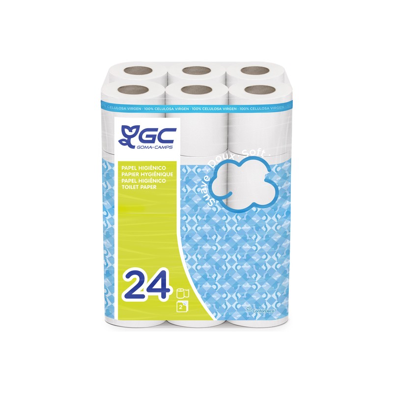 gc papel higiénico doméstico, de celulosa virgen: 24 rollos de 14 m. c/u; 336 metros totales de papel de baño