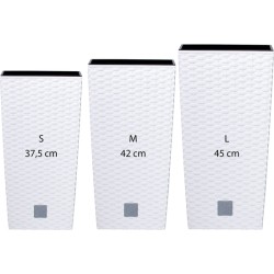 pack 3 macetas altas prosperplast 11,4x16,3x19 cm rato square de plastico en color blanco con deposito