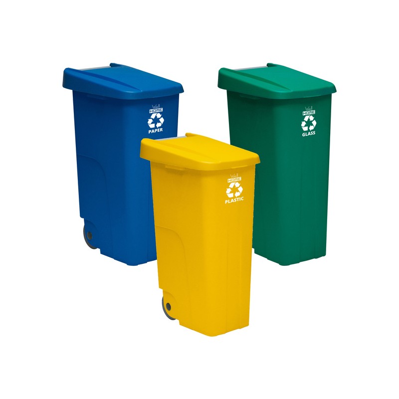 pack reciclaje contenedor wellhome reciclo 110 litros cerrado - 330 litros totales, en 3 contenedores, en colores azul verde ama