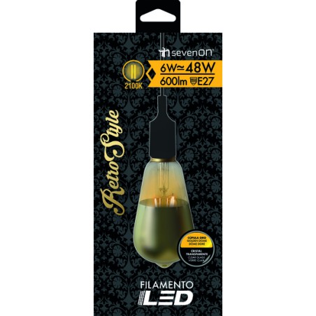 bombilla led decorativa st64 filamento regulable cupula oro/transparente