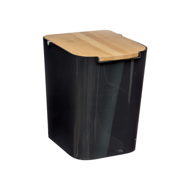 papelera con tapa de bambú baltik 5l negra