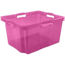 caja de almacenaje con asas integradas - tamaño xl - 43 x 35 x 23 cm - 24 l - rosa transparente