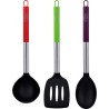 pack 2 tapas universales de cristal en color rojo y verde + 3 utensilios de cocina en nylon