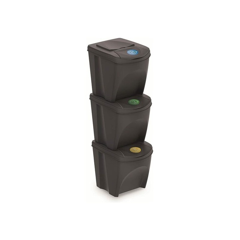 juego de 3 cubos de reciclaje,75 litros de compartimento - negro