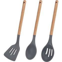 set 3pc utensilios de cocina silicona madera