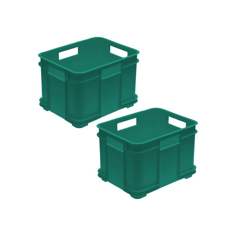 2x caja de almacenaje eurobox m, plástico eco (pp), 35 x 27 x 22 cm, 16 l, verde