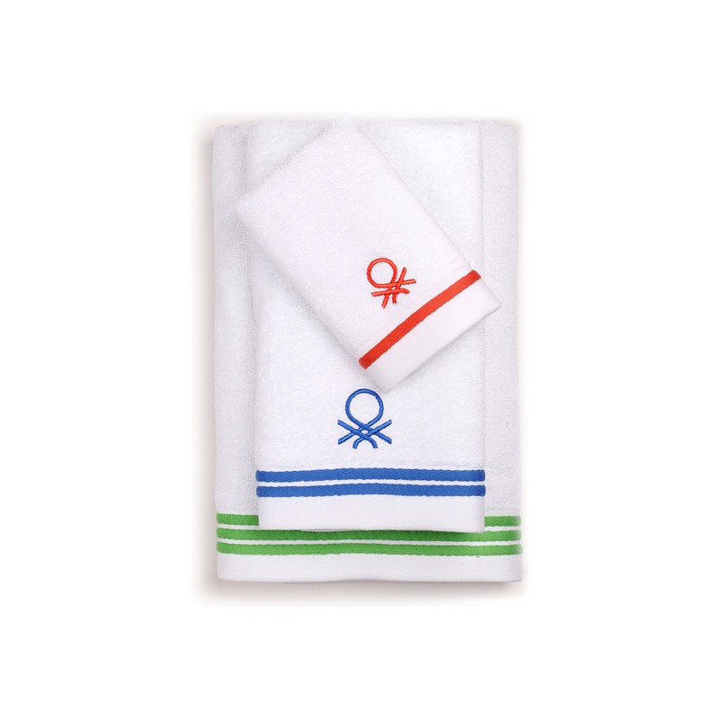 set 3pcs toallas de baño 450 gsm 100% algodon logo rojo/azul/verde casa benetton