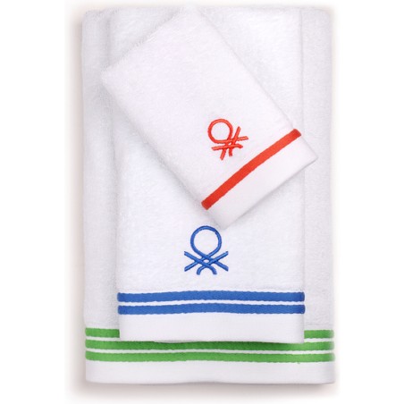 set 3pcs toallas de baño 450 gsm 100% algodon logo rojo/azul/verde casa benetton