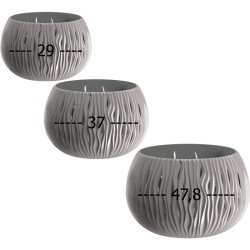 pack 3 macetas prosperplast bowl sandy de plástico con depósito en color gris piedra, tamaño set l