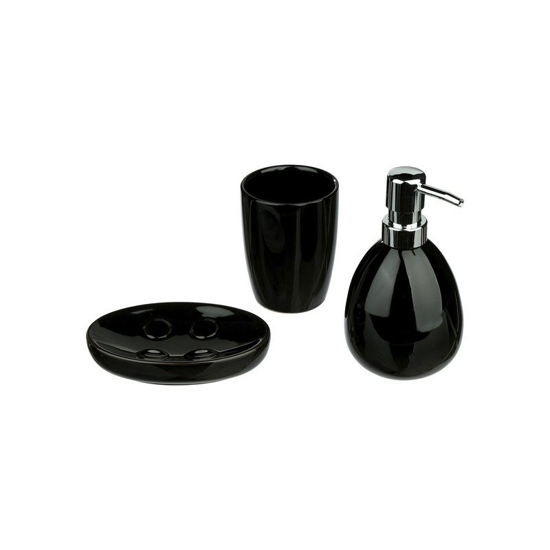 juego de baño 3 piezas negro: dispensador jabon, vaso y jabonera