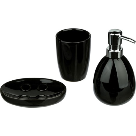 juego de baño 3 piezas negro: dispensador jabon, vaso y jabonera