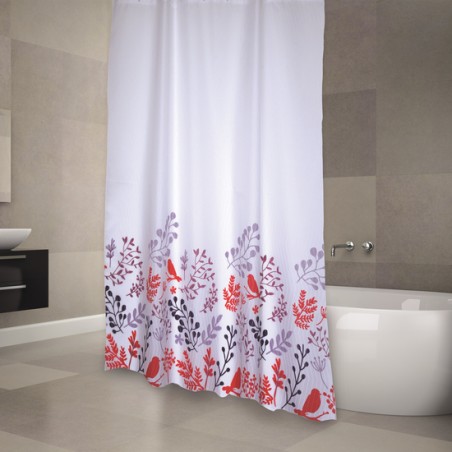 cortina de baño poliester 180x200cm birds rojo