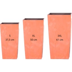 pack 3 macetas altas prosperplast 11,4x26,6x49 cm urbi square effect de plastico en color terracota con deposito