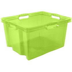 2x caja de almacenaje con asas integradas, tamaño: xl, 43 x 35 x 23 cm, 24 l, verde transparente