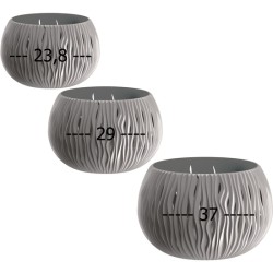 pack 3 macetas prosperplast bowl sandy de plástico con depósito en color gris piedra, tamaño set m