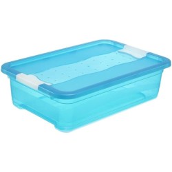 cubo de almacenaje con tapa, plástico, azul transparente, 28 l