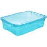 cubo de almacenaje con tapa, plástico, azul transparente, 28 l