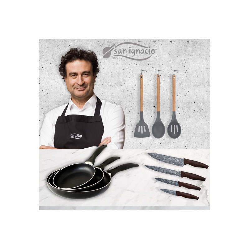 set sartenes con set 4 cuchillos de cocina, acero inoxidable,con set 3 utensilios