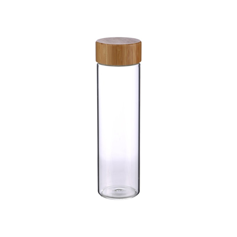 botella de agua 600ml borosilicato con tapón de madera