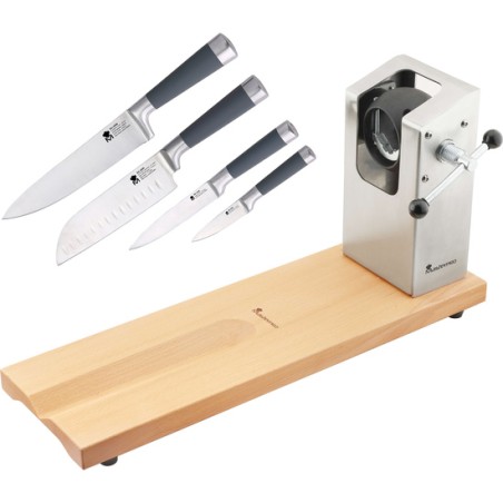 jamonero bergner masterpro 62 x 19,5 x 3,3 cm con set de 4 cuchillos de cocina san ignacio masterpro