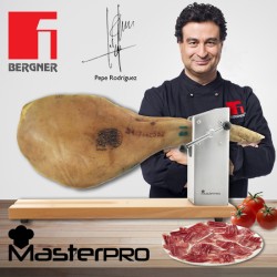 jamonero bergner masterpro 62 x 19,5 x 3,3 cm con set de 4 cuchillos de cocina san ignacio masterpro