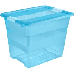 2x cubo de almacenaje con tapa, plástico, azul transparente, 24 l