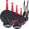 pack 6 sartenes energy ø18/20/22/24/26/28 cm, alumino forjado, negro + set 3 utensilios de cocina en nylon