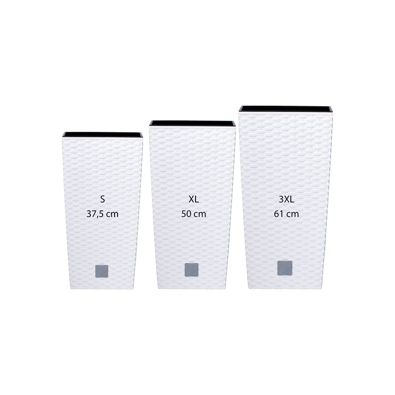 pack 3 macetas altas prosperplast 11,4x26,6x49 cm rato square de plastico en color blanco con deposito