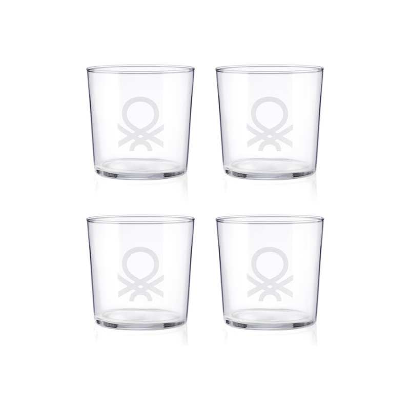 set 4pcs vasos de agua 0,345l cristal logo transparente casa benetton