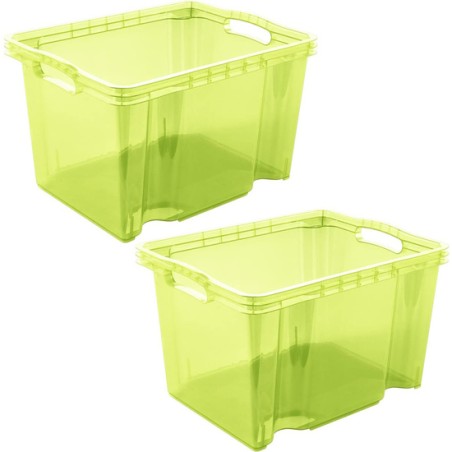 2x caja de almacenaje con asas integradas, tamaño: m, 35 x 27 x 21 cm, 13,5 l, verde transparente