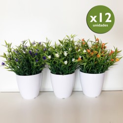 pack 12 plantas surtidas artificiales con flores de 23 cm con maceta