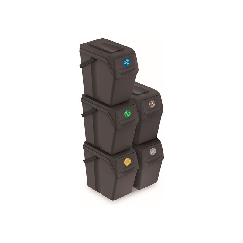 juego de 5 cubos de reciclaje 125l prosperplast sortibox de plastico en color antracita