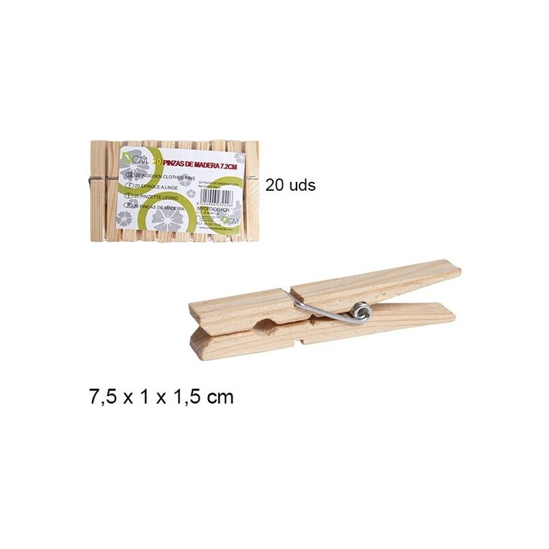 pinzas de madera 7,5cm 20 unidades