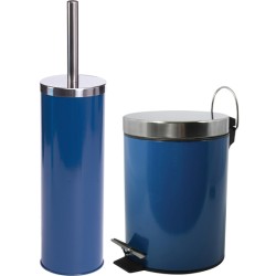 set decoración baño: papelera 3 litros y escobillero a juego, en color azul