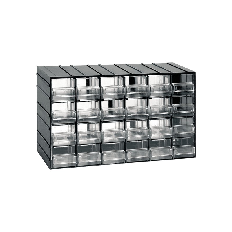 unidad de almacenamiento modular de plástico l 382 x p 148 x h 230 mm con 24 cajones transparentes